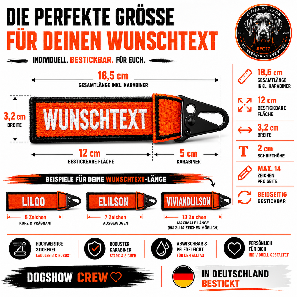 🐾 Personalisierter Schlüsselanhänger & Hundeanhänger mit Wunschtext | Beidseitig bestickbar | 8 Farben | Made in Germany