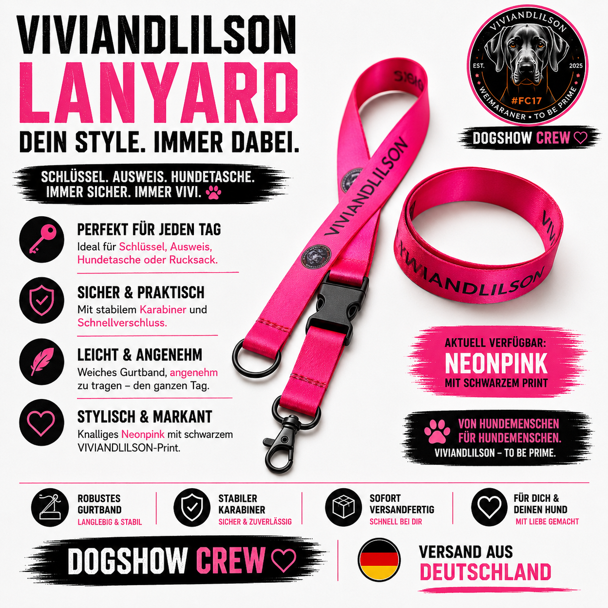 VIVIANDLILSON Dogshow Crew Lanyard | Schlüsselband für Hundemenschen |