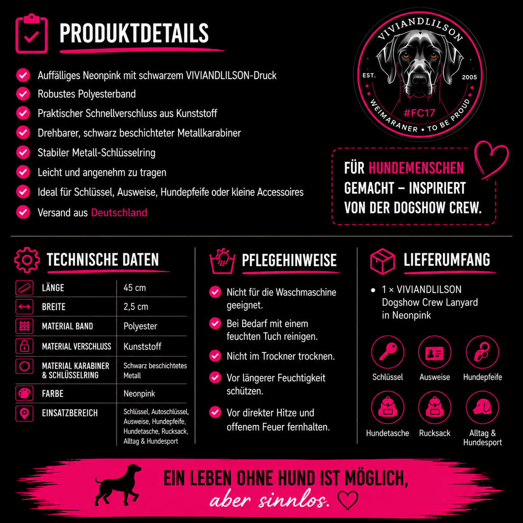 VIVIANDLILSON Dogshow Crew Lanyard | Schlüsselband für Hundemenschen |